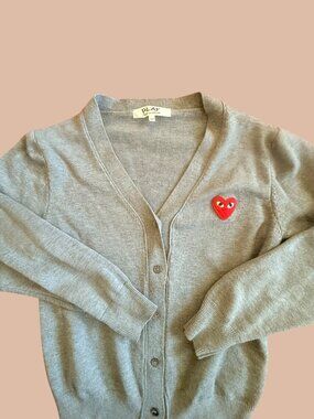 Comme des Garçons PLAY Cardigan Women's Medium Grey-Red Heart, Vintage